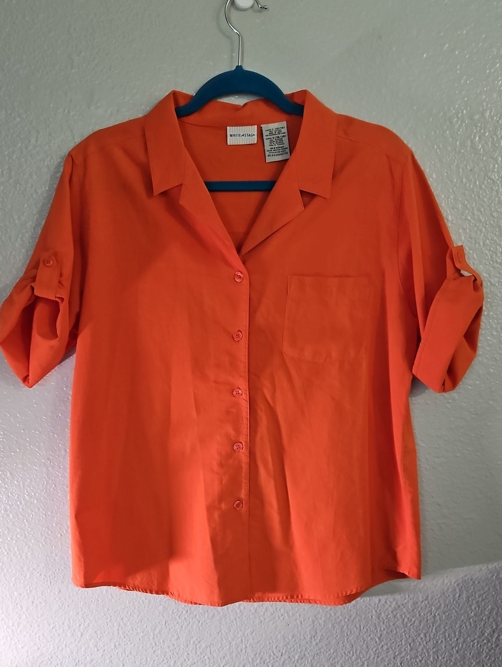 White Stag Mexican Orange 100% Cotton Roll-Tab Sleeve Button Down Shirt L